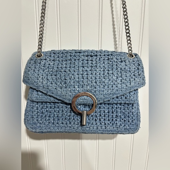 Sandro Light Blue Woven Shoulder Bag with Chain Strap main image 4